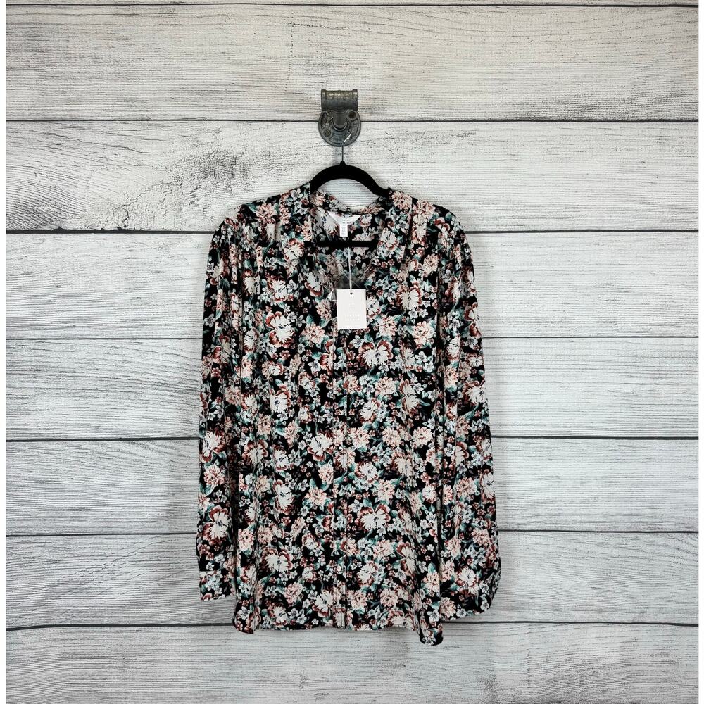 LC Lauren Conrad Black Floral Long-Sleeve Blouse